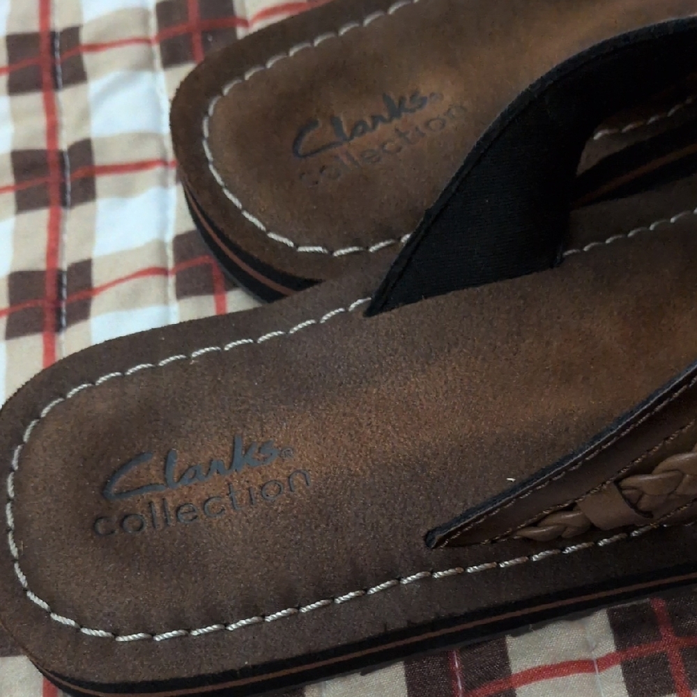 Clarks Brown Braided Leather Flip Sandals. Like New🌞 - Picture 7 of 9